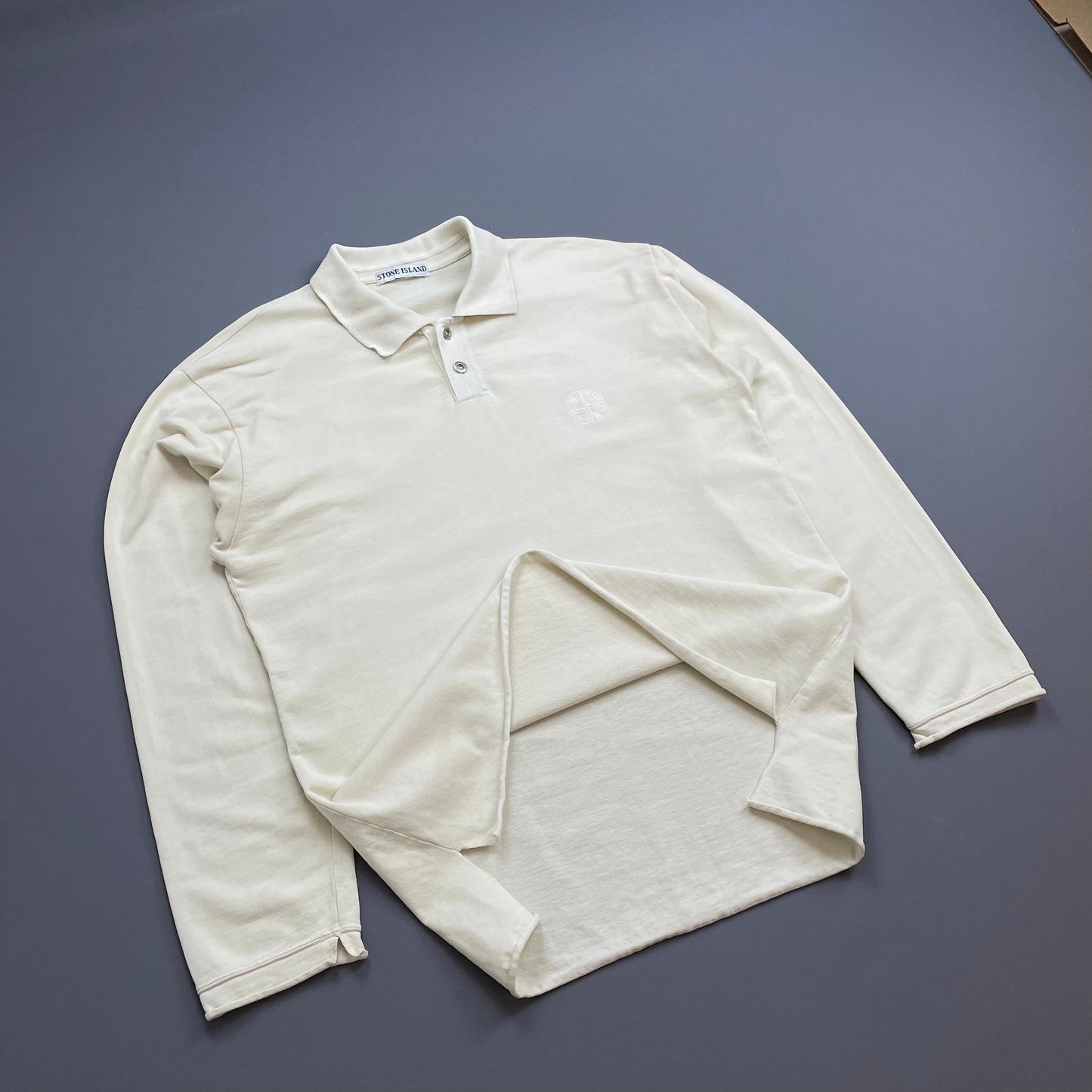 Stone Island Cream 80s Silver Button Longsleeve Polo Shirt