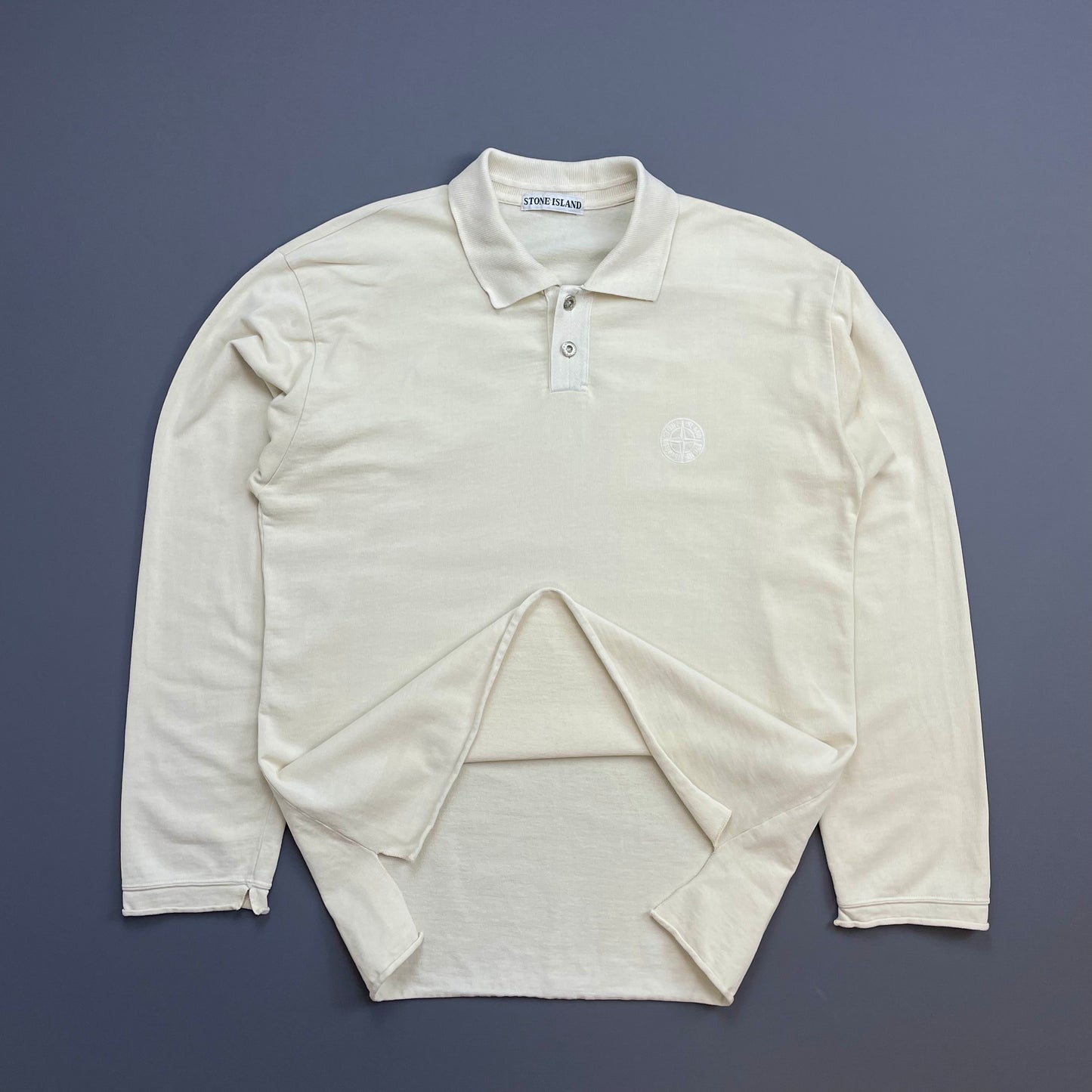 Stone Island Cream 80s Silver Button Longsleeve Polo Shirt