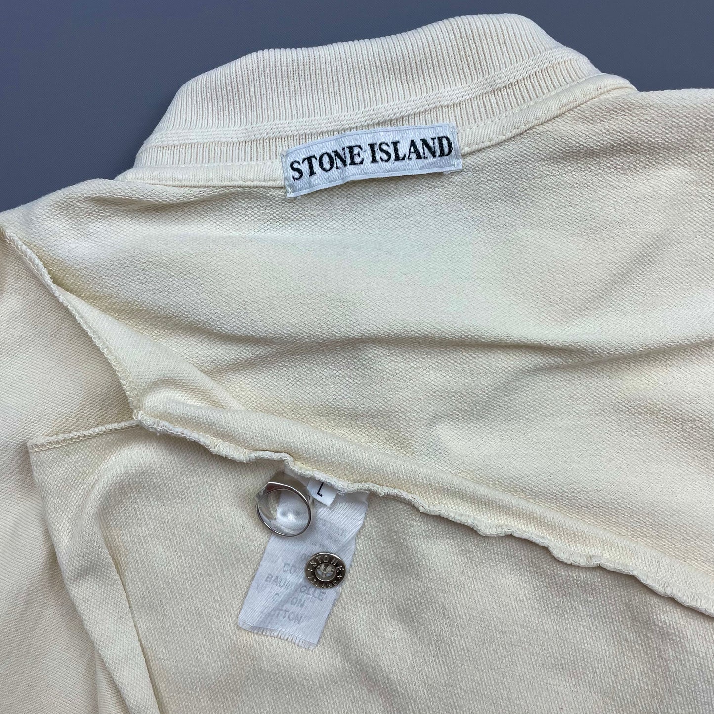 Stone Island Cream 80s Silver Button Longsleeve Polo Shirt