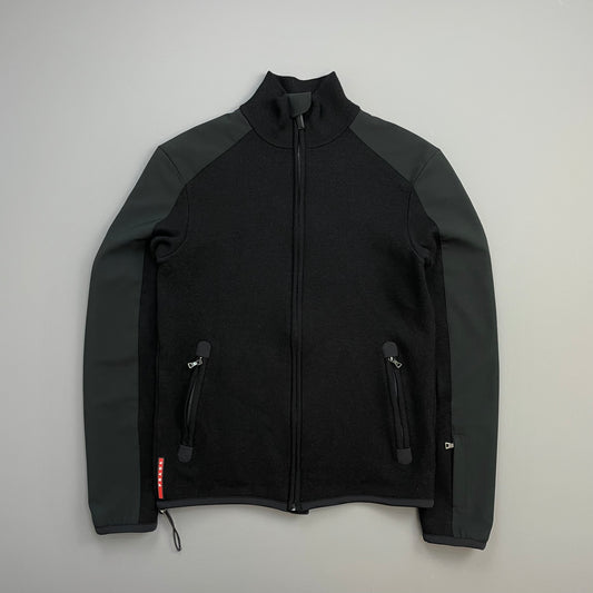 Prada Sport Black Wool & Nylon Technical Knit Jacket