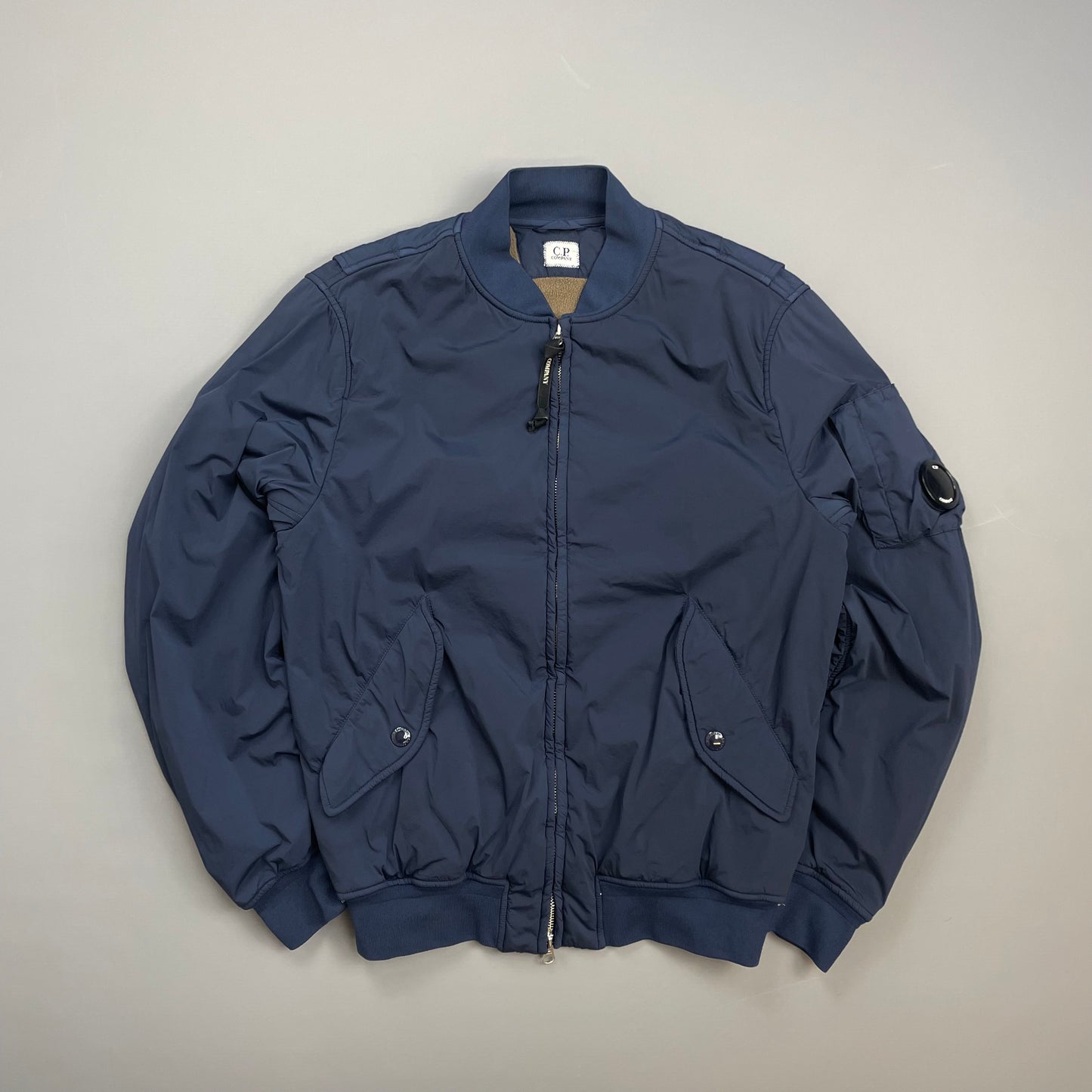 C.P. Company Blue Fleece-Lined Nycra Lens Bomber Jacket