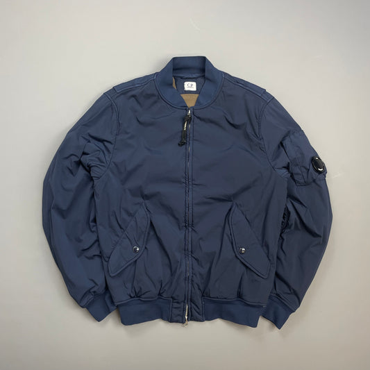 C.P. Company Blue Fleece-Lined Nycra Lens Bomber Jacket