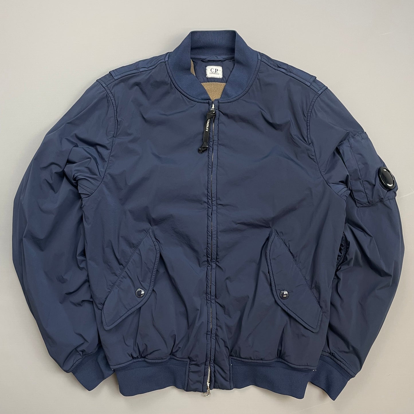C.P. Company Blue Fleece-Lined Nycra Lens Bomber Jacket