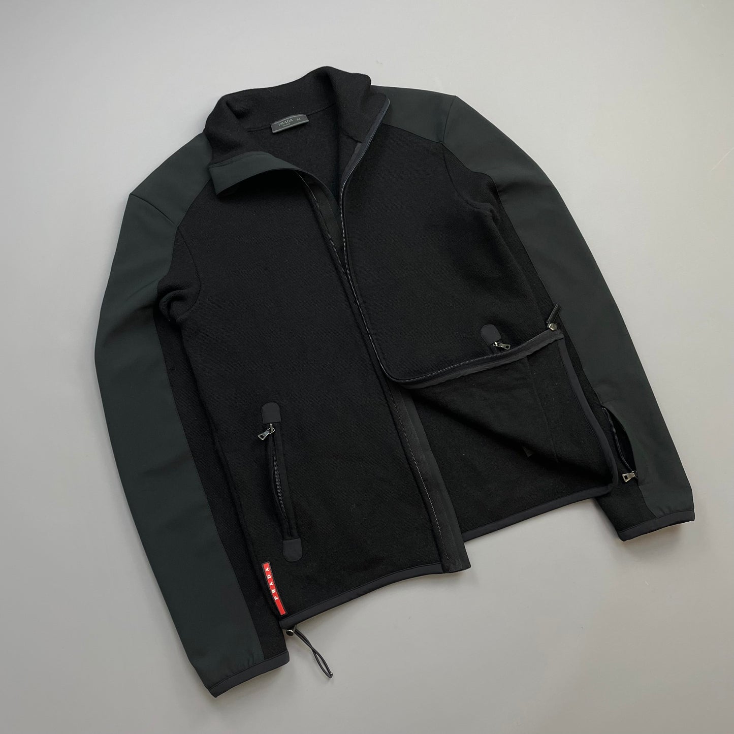 Prada Sport Black Wool & Nylon Technical Knit Jacket