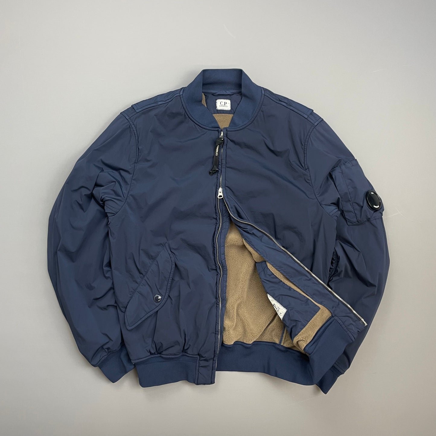 C.P. Company Blue Fleece-Lined Nycra Lens Bomber Jacket