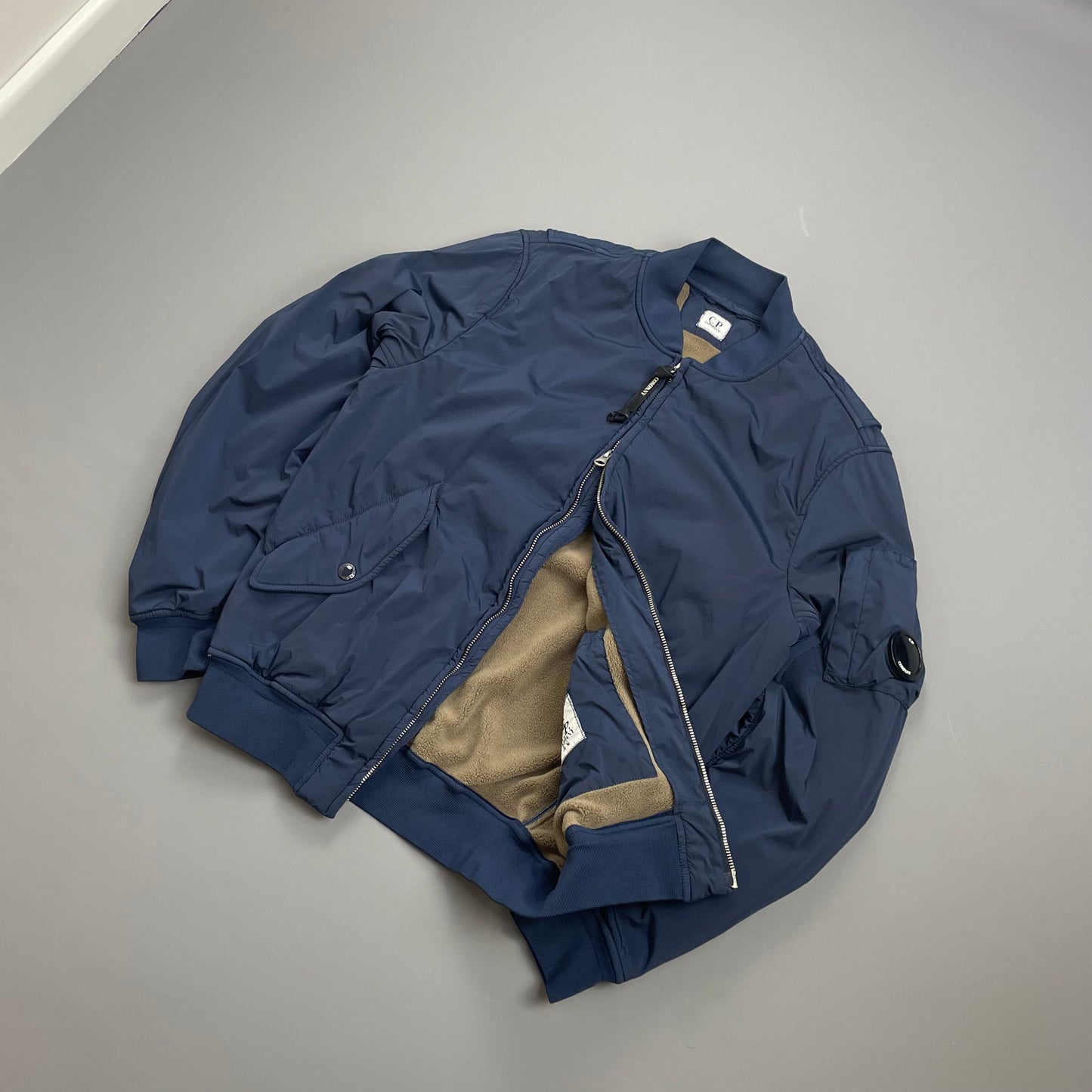 C.P. Company Blue Fleece-Lined Nycra Lens Bomber Jacket