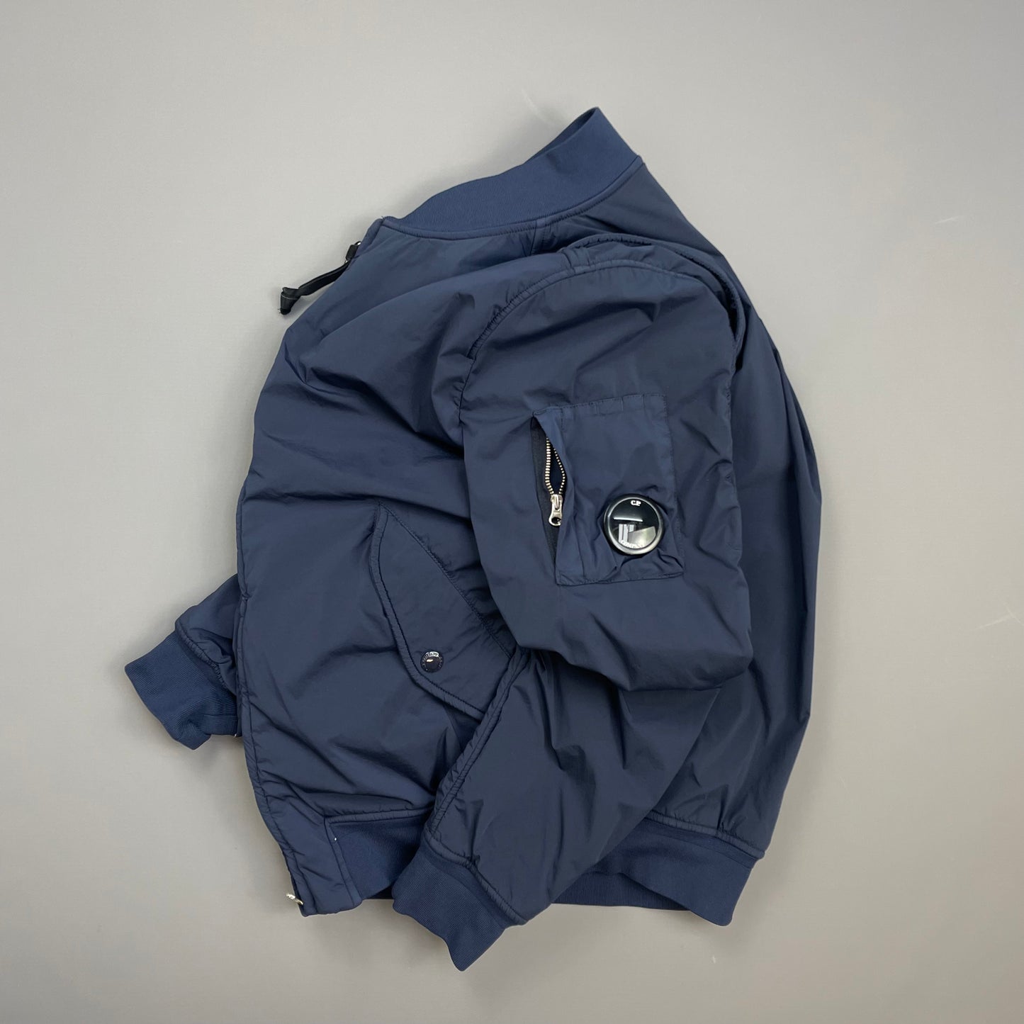 C.P. Company Blue Fleece-Lined Nycra Lens Bomber Jacket