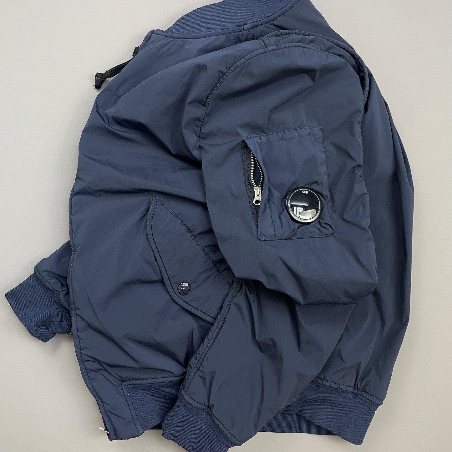 C.P. Company Blue Fleece-Lined Nycra Lens Bomber Jacket