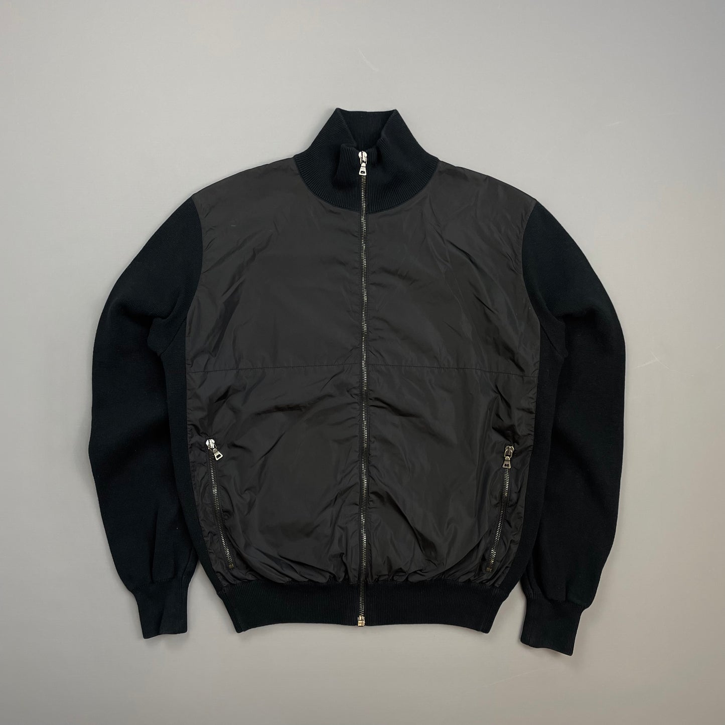 Prada Sport Black 2008 Cotton Knit Nylon Torso Zip-Through Jacket