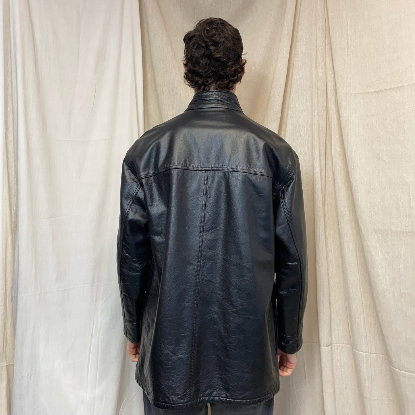 Armani Jeans Black 90s Premium Leather Overcoat