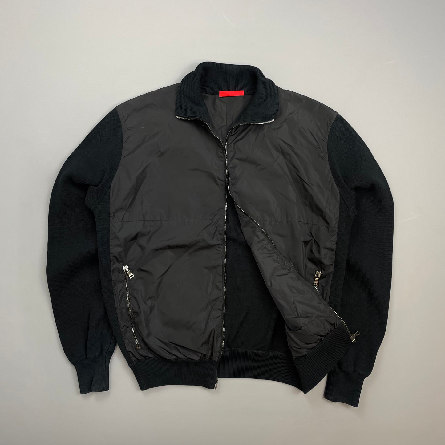 Prada Sport Black 2008 Cotton Knit Nylon Torso Zip-Through Jacket