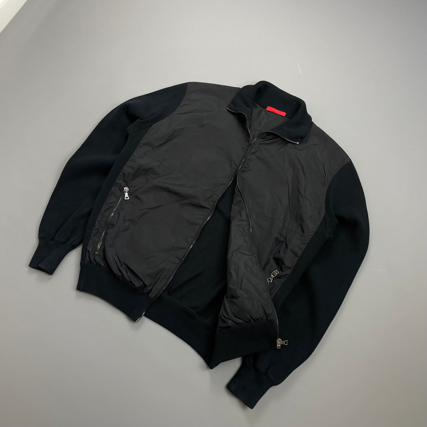 Prada Sport Black 2008 Cotton Knit Nylon Torso Zip-Through Jacket