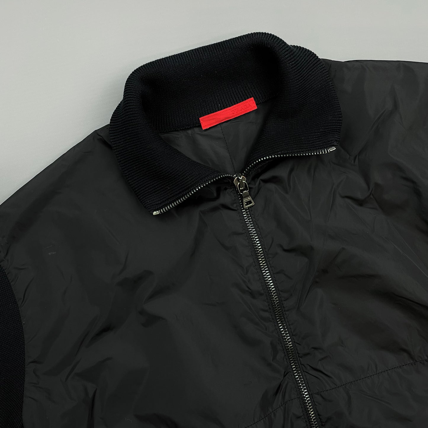 Prada Sport Black 2008 Cotton Knit Nylon Torso Zip-Through Jacket