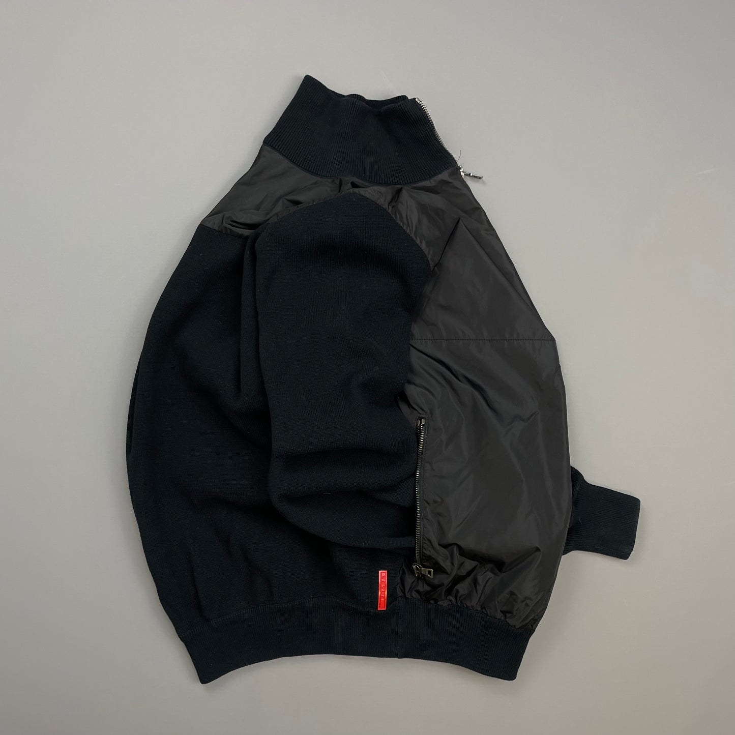 Prada Sport Black 2008 Cotton Knit Nylon Torso Zip-Through Jacket