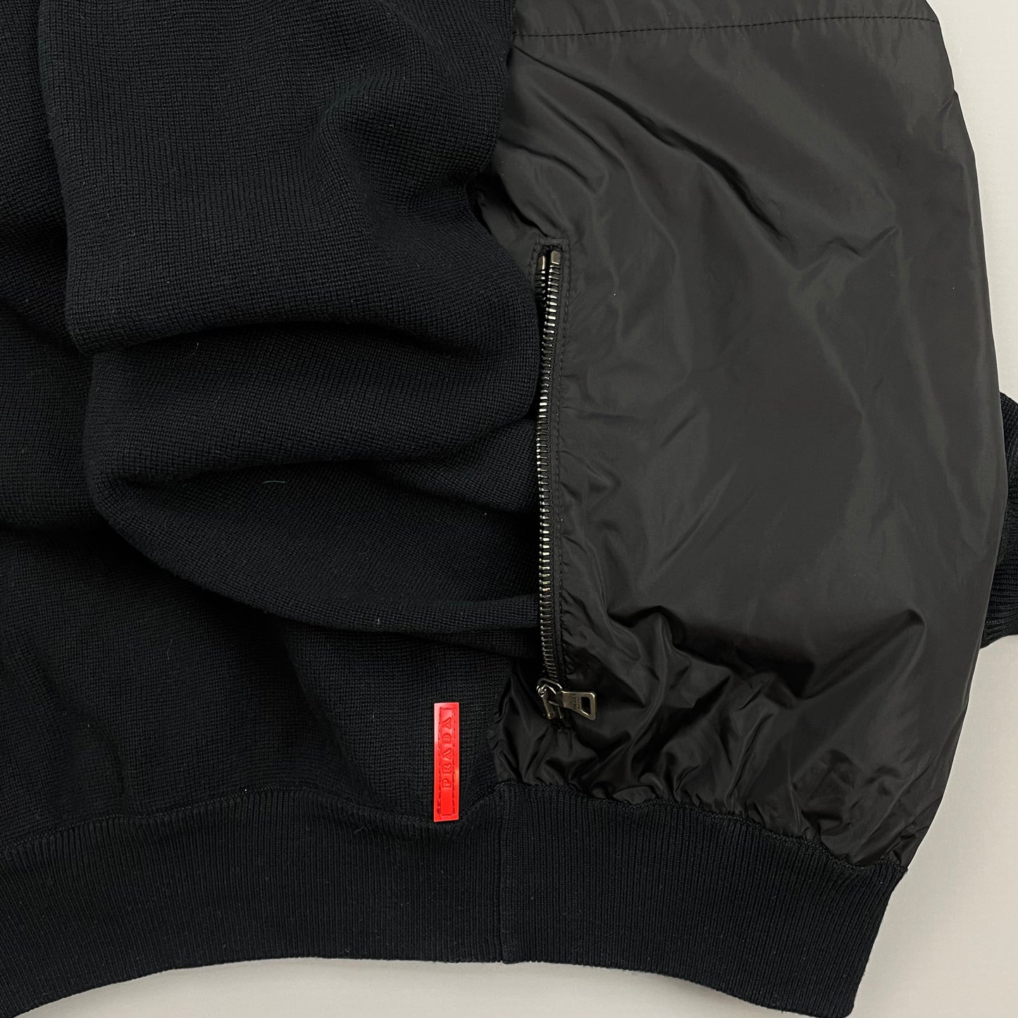 Prada Sport Black 2008 Cotton Knit Nylon Torso Zip-Through Jacket