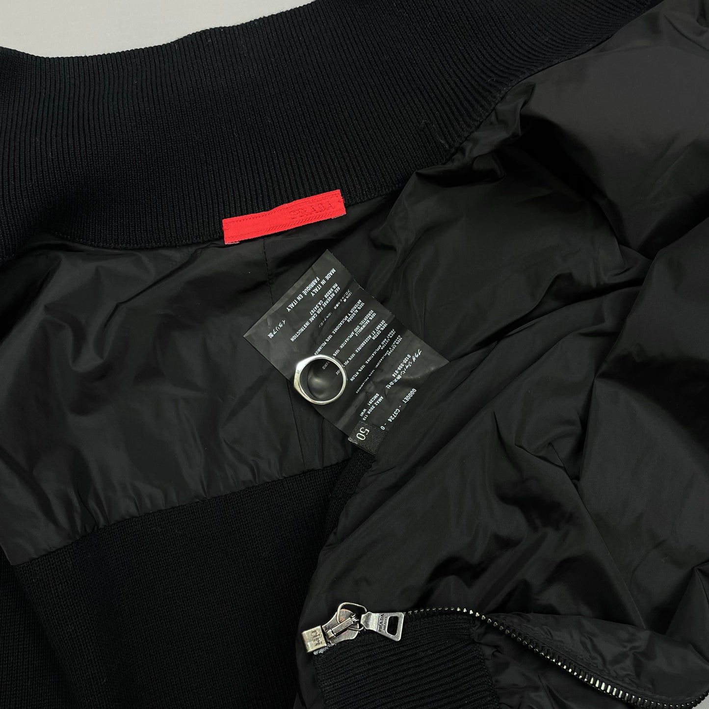 Prada Sport Black 2008 Cotton Knit Nylon Torso Zip-Through Jacket