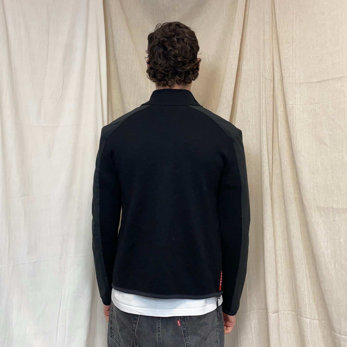 Prada Sport Black Wool & Nylon Technical Knit Jacket