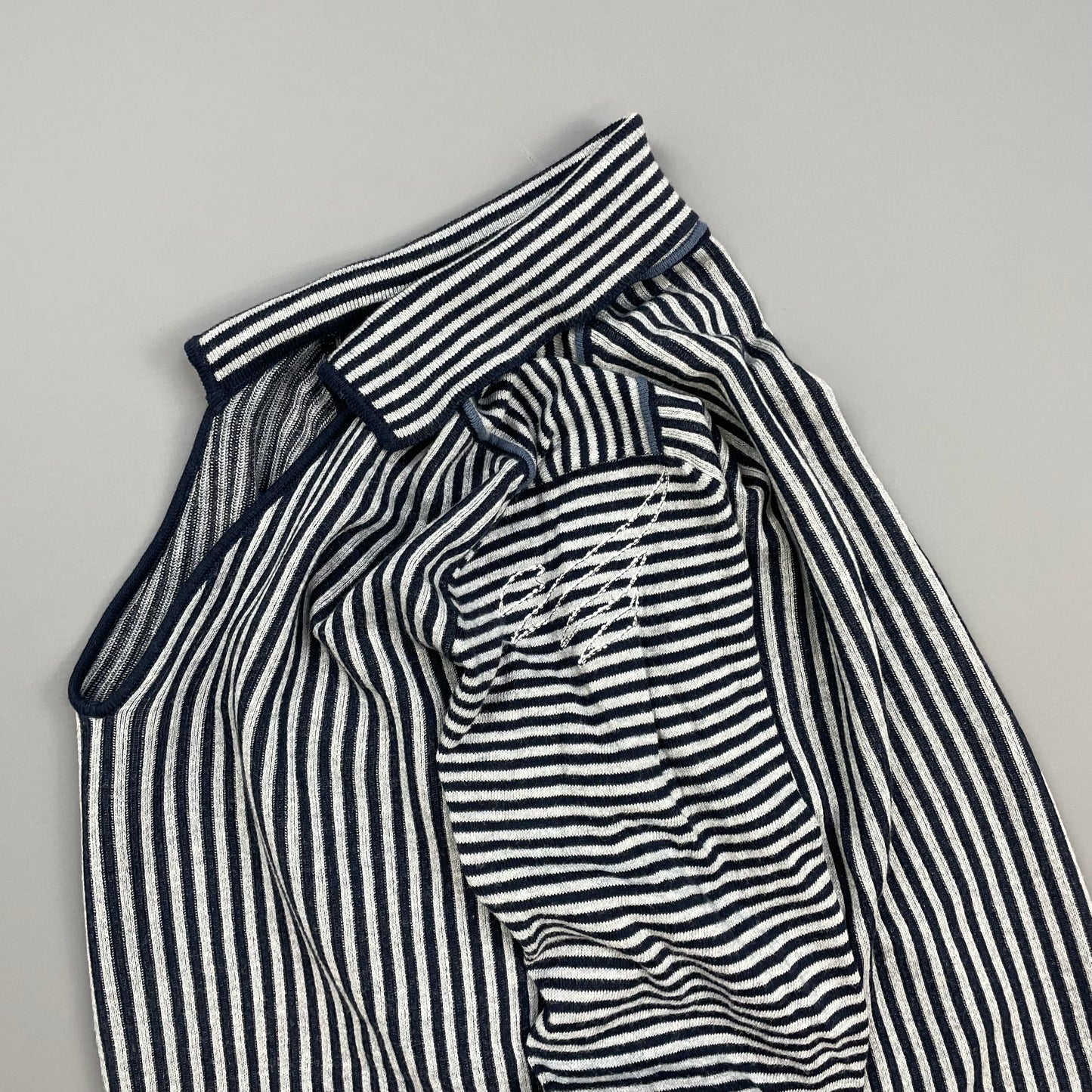 Armani Jeans Grey & Navy Striped Cotton Knit Collared Jumper