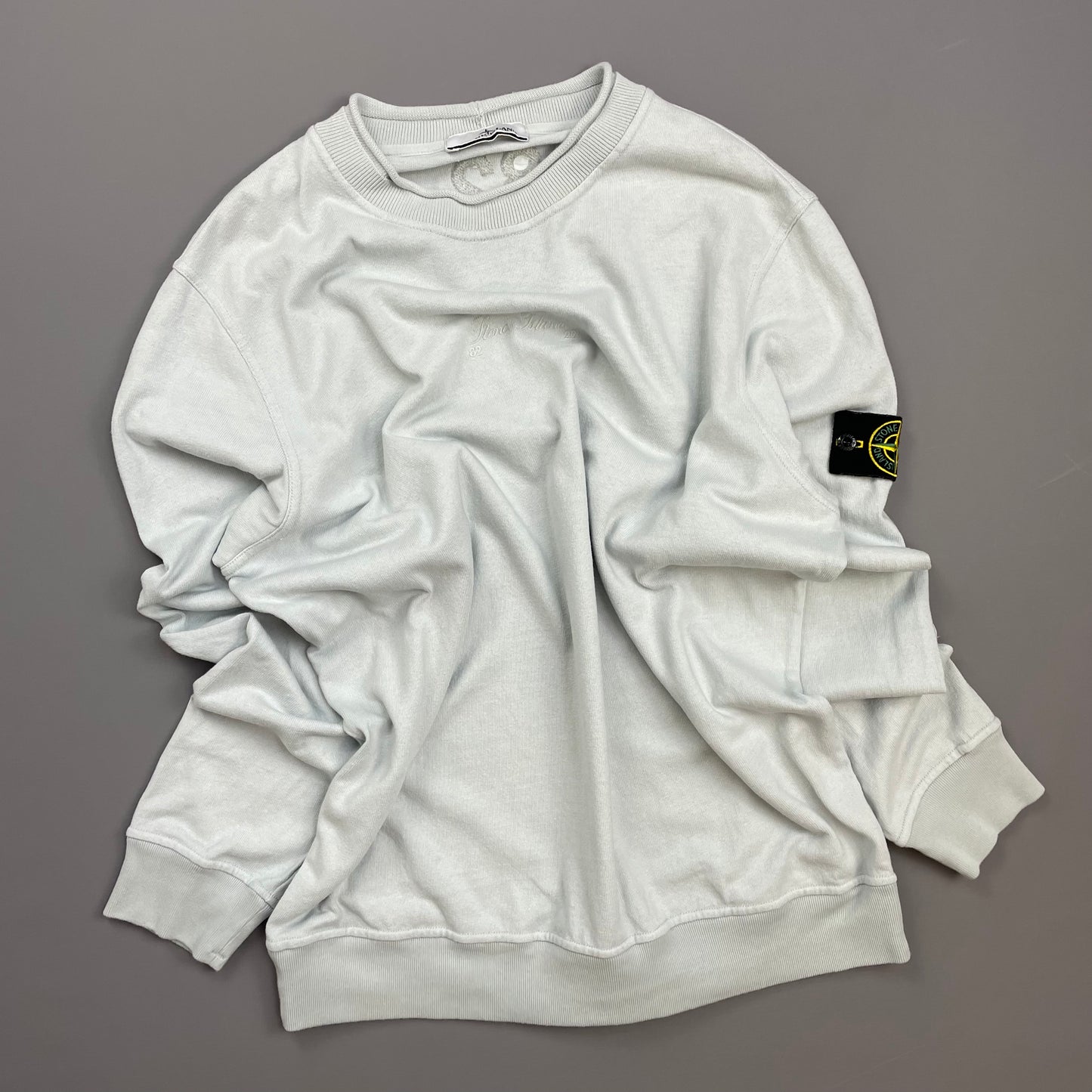 Stone Island Blue AW22 40th Anniversary Embroidered Raw-Edge Mockneck Jumper