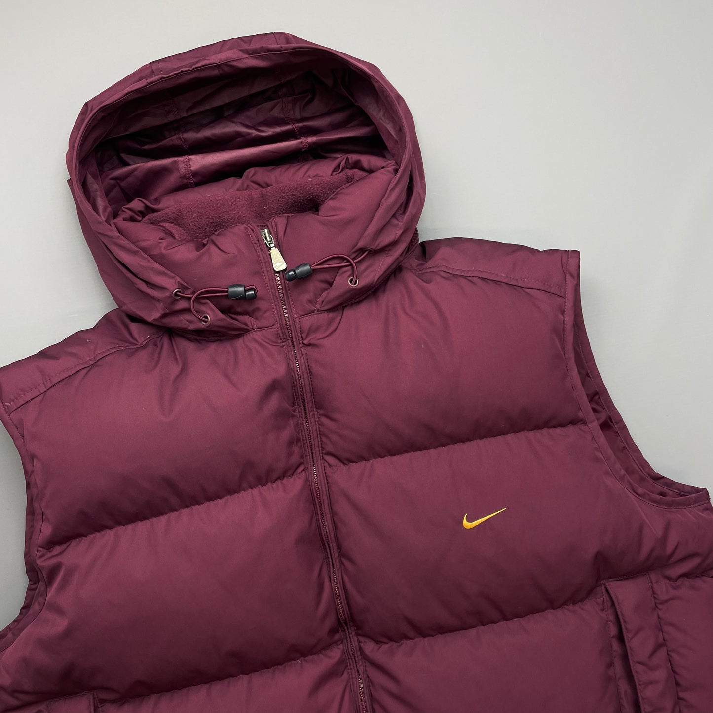 Nike Maroon 2002 Fall Release Down Puffer Gilet Vest w/ Concealed Hood