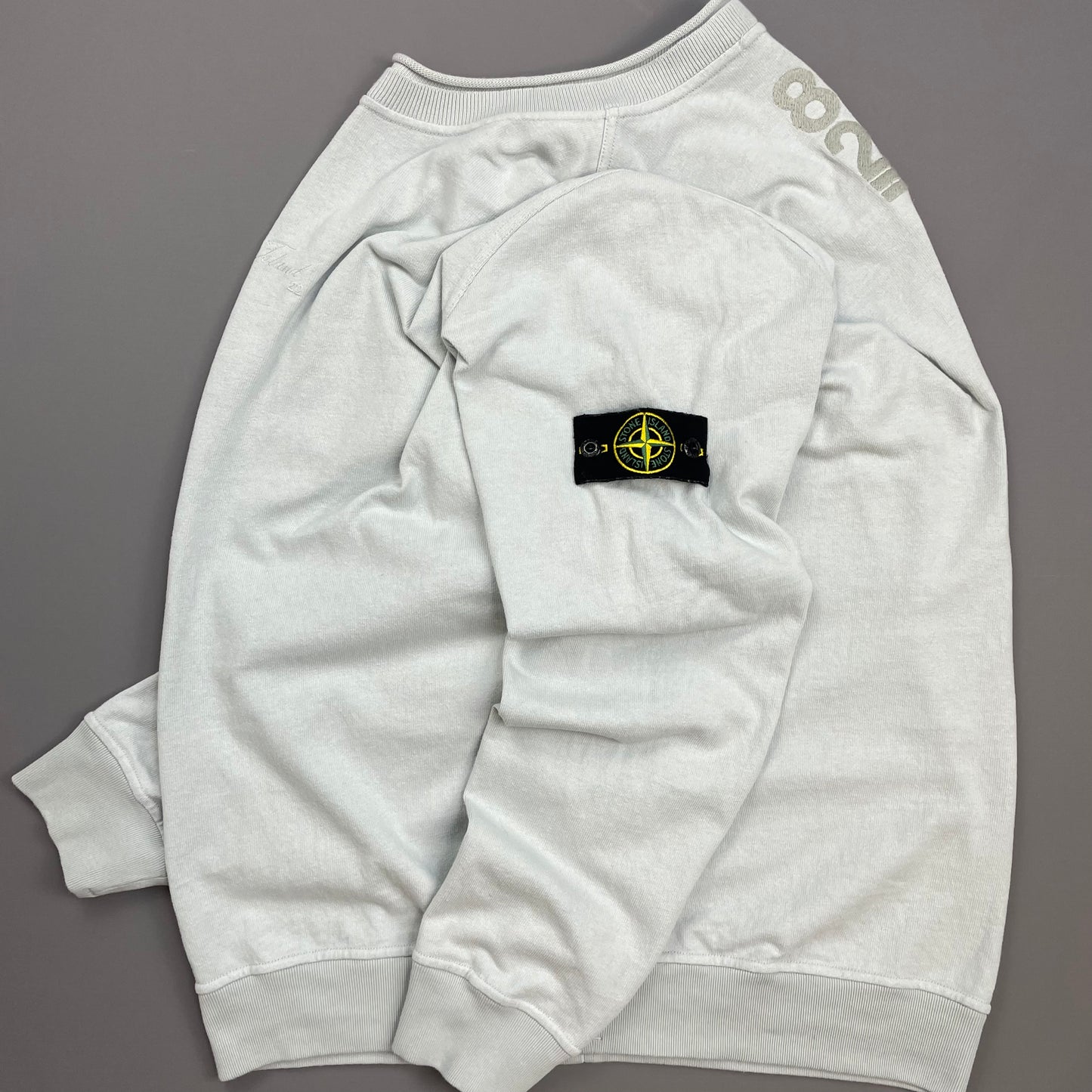 Stone Island Blue AW22 40th Anniversary Embroidered Raw-Edge Mockneck Jumper