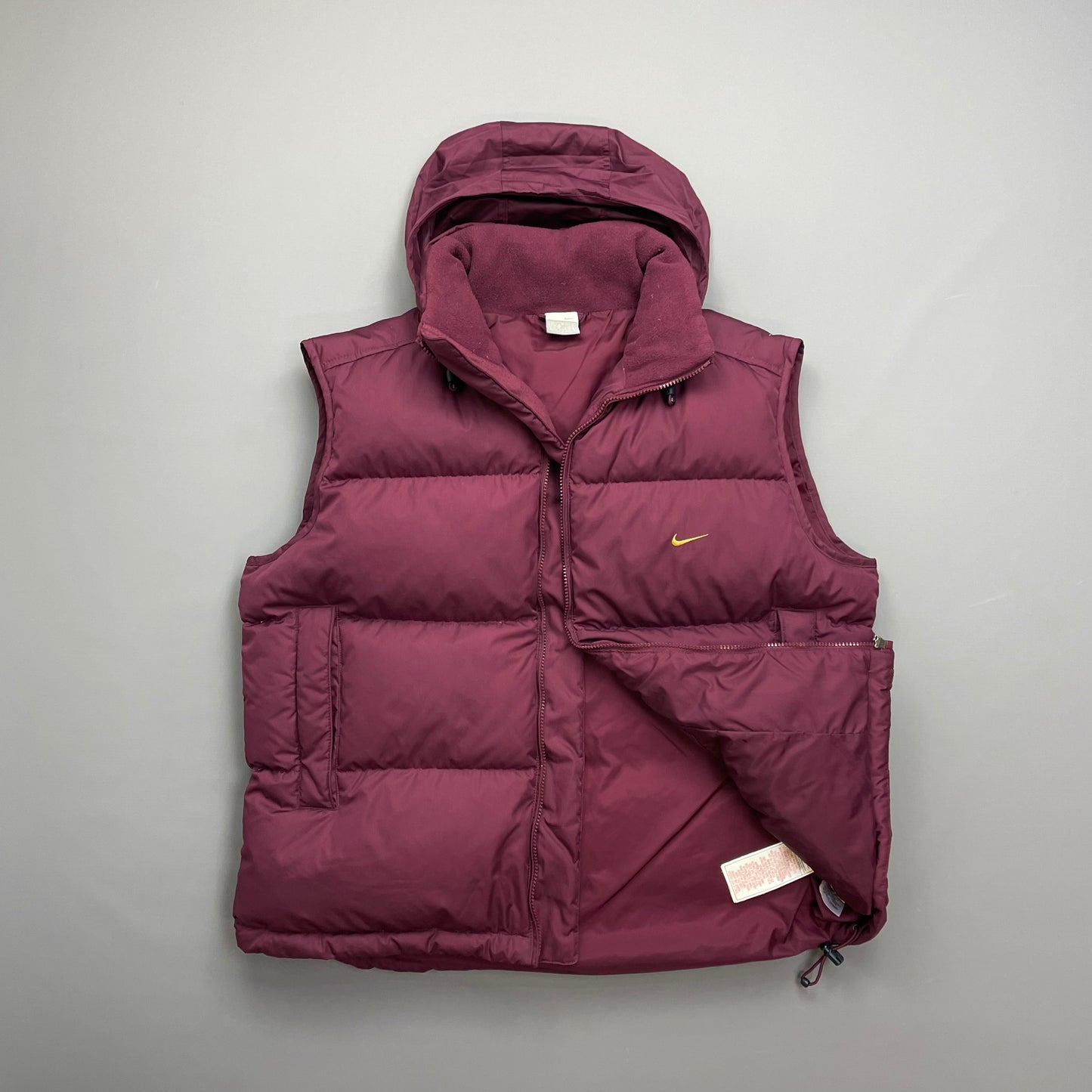 Nike Maroon 2002 Fall Release Down Puffer Gilet Vest w/ Concealed Hood