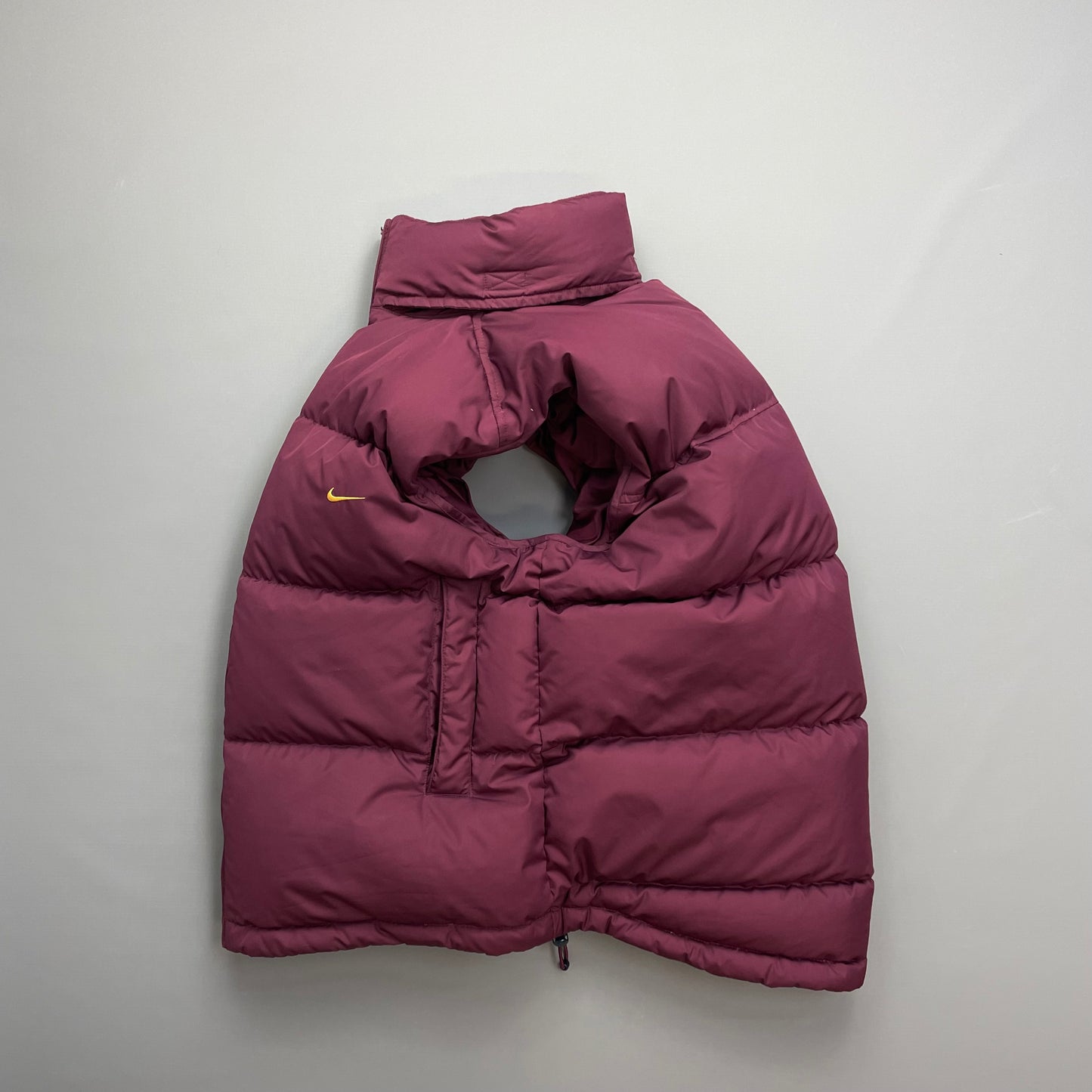 Nike Maroon 2002 Fall Release Down Puffer Gilet Vest w/ Concealed Hood