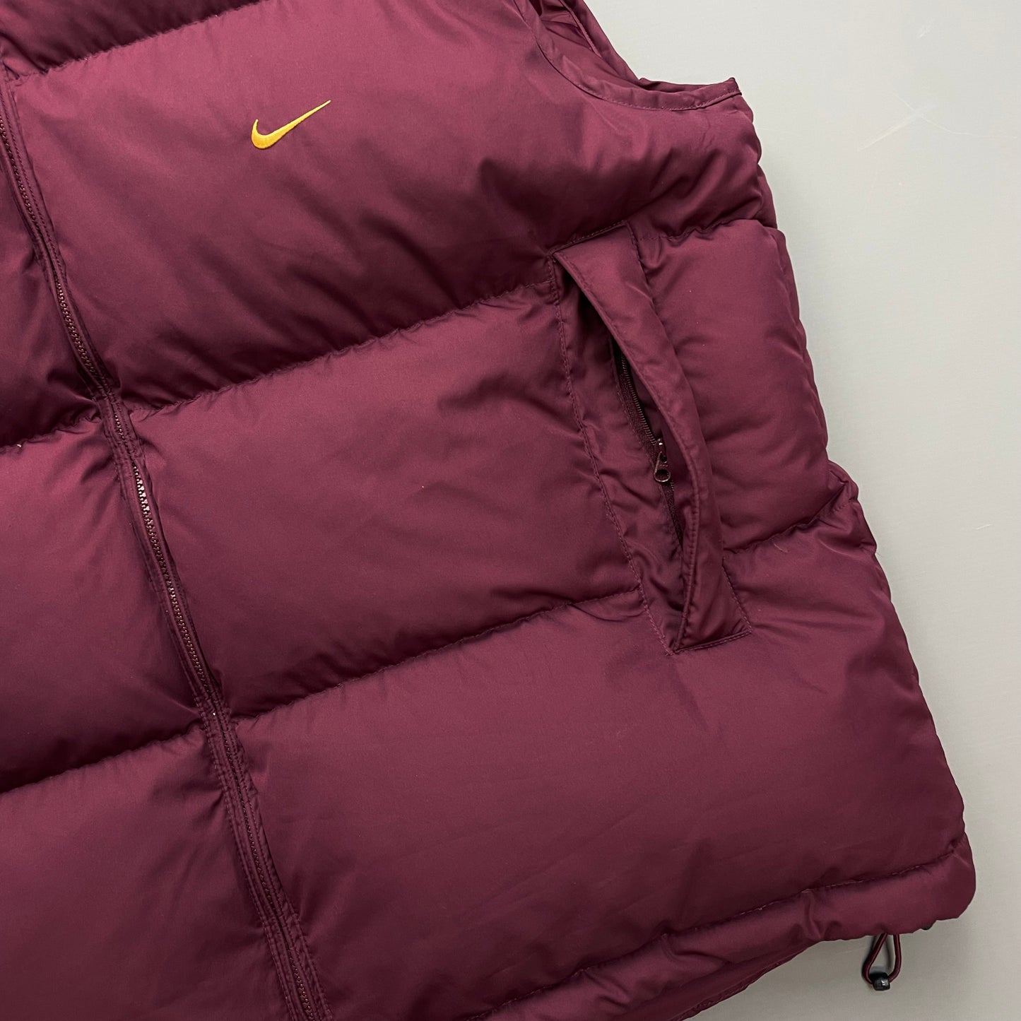 Nike Maroon 2002 Fall Release Down Puffer Gilet Vest w/ Concealed Hood