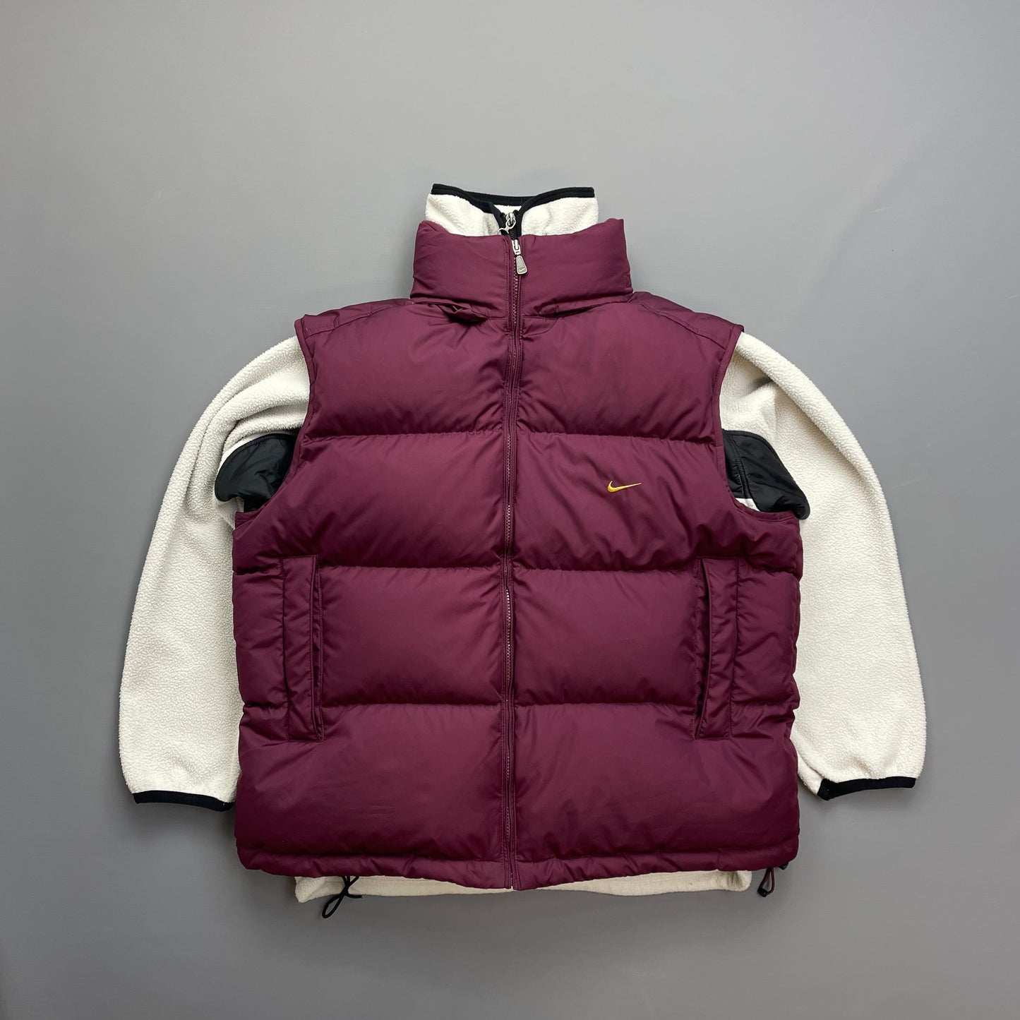 Nike Maroon 2002 Fall Release Down Puffer Gilet Vest w/ Concealed Hood
