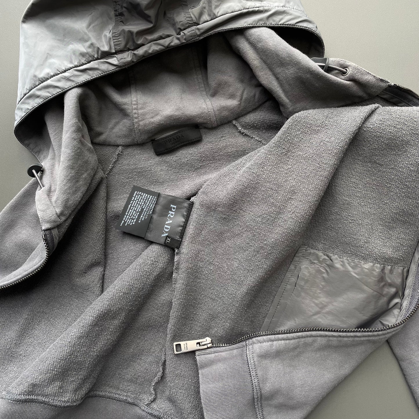 Prada Sport Grey 2019 Nylon Hood Zip-Through Hoodie