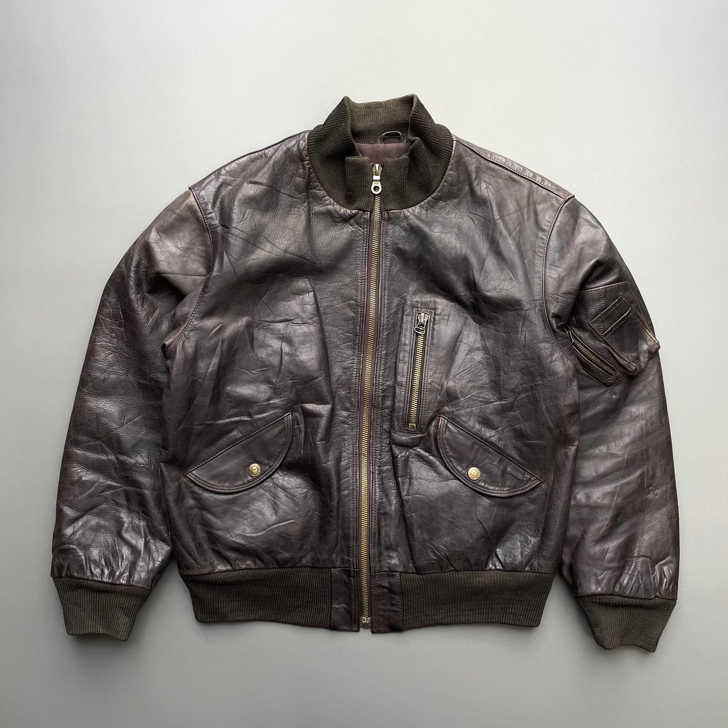 Armani Jeans Brown 90s Leather Bomber Jacket