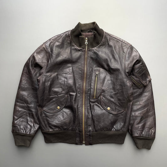 Armani Jeans Brown 90s Leather Bomber Jacket