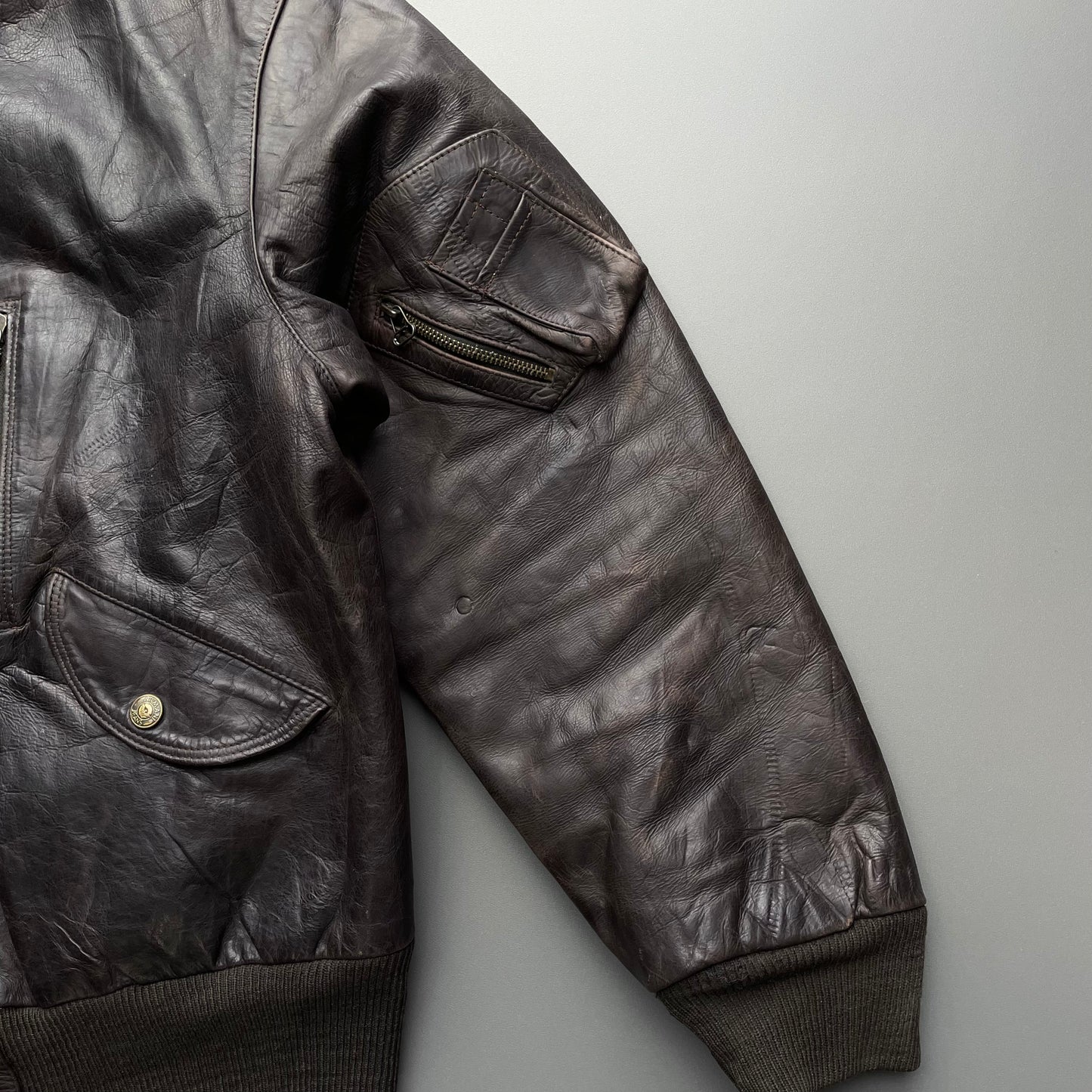 Armani Jeans Brown 90s Leather Bomber Jacket