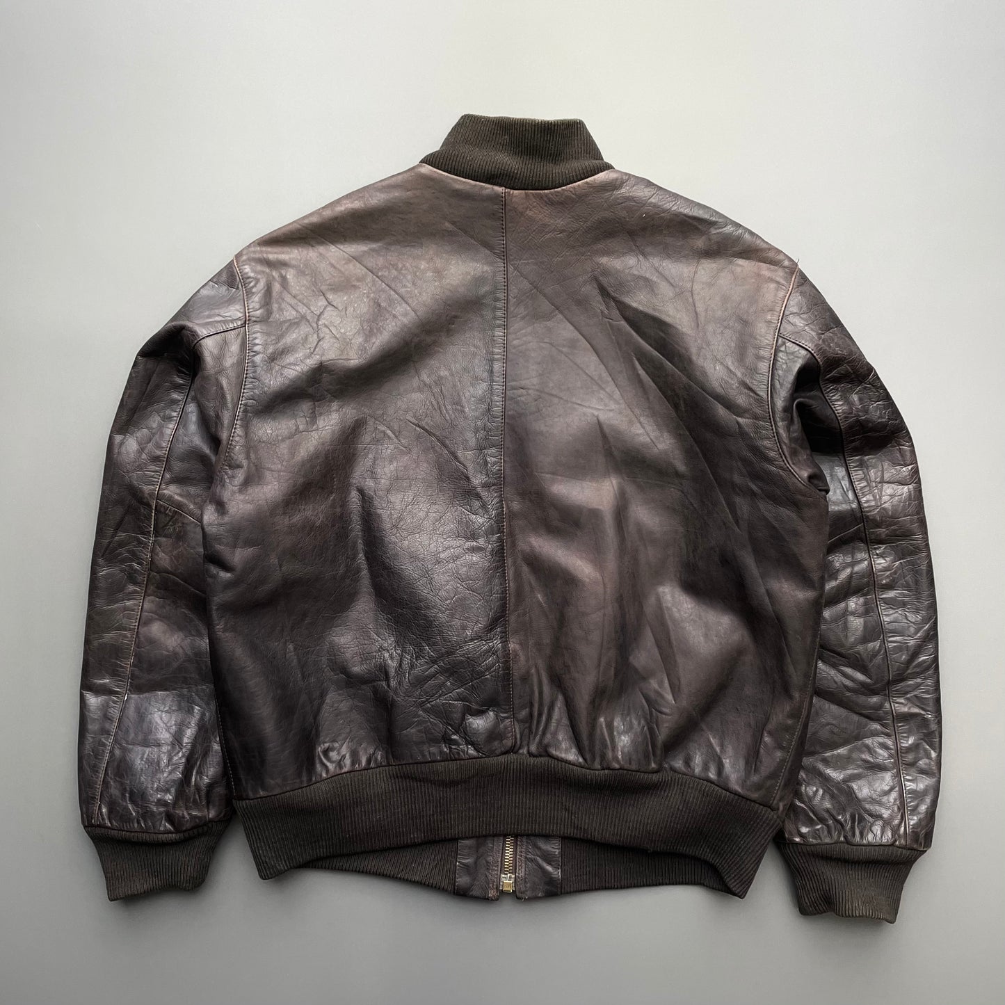 Armani Jeans Brown 90s Leather Bomber Jacket