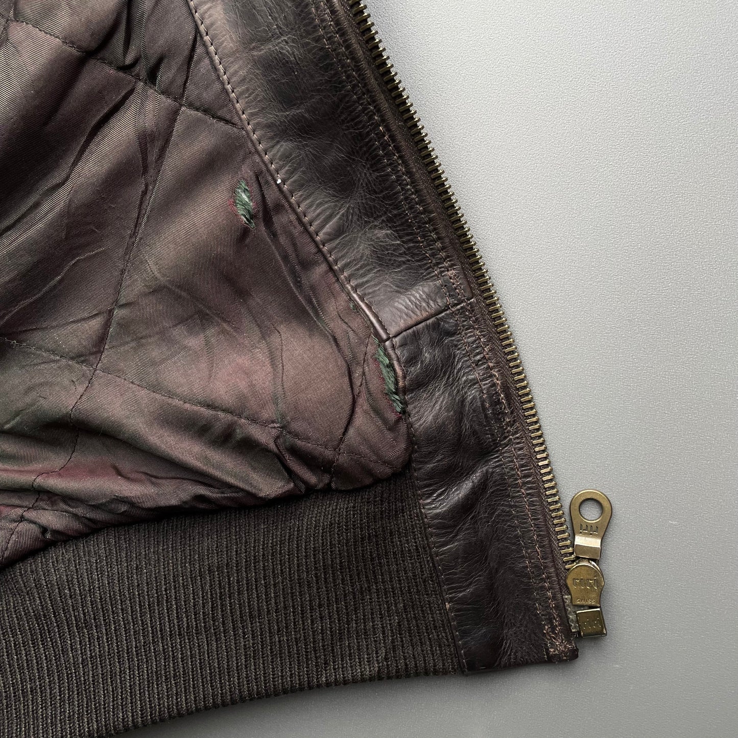 Armani Jeans Brown 90s Leather Bomber Jacket