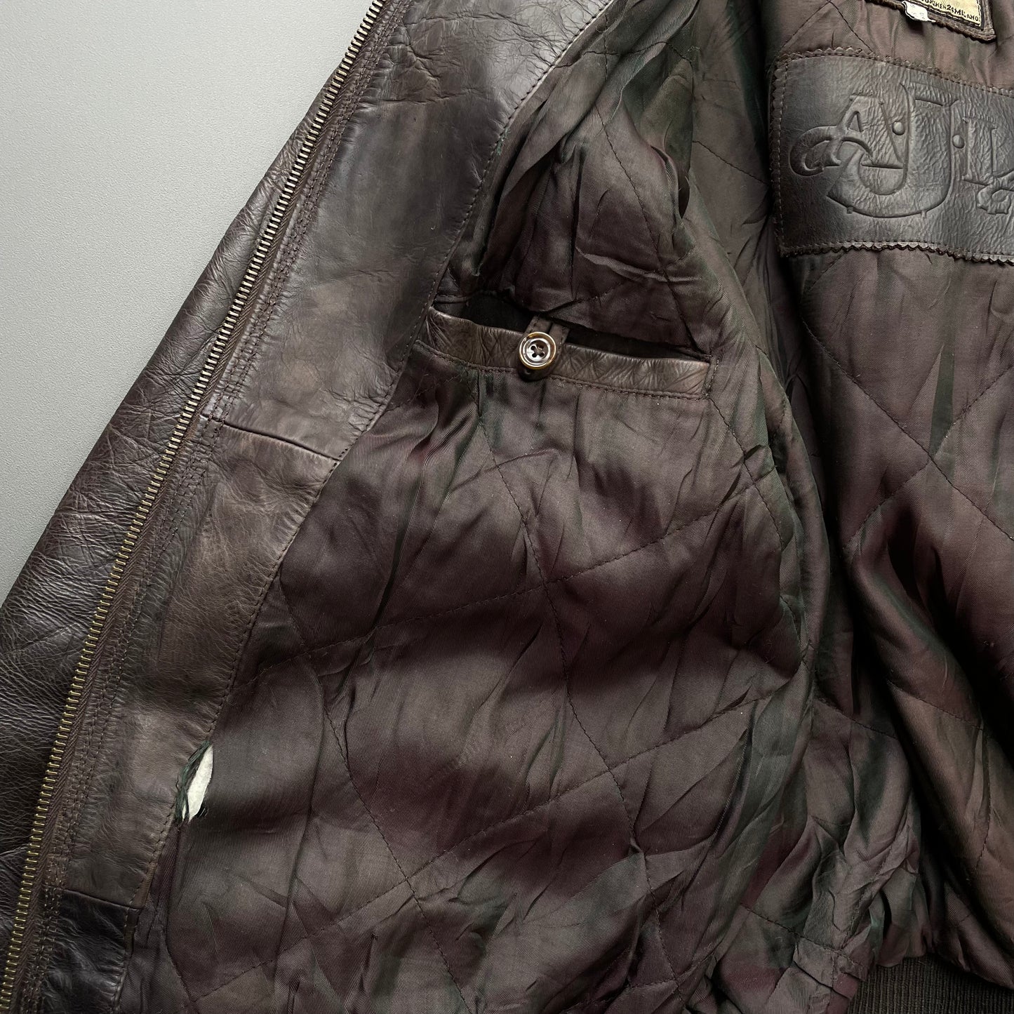 Armani Jeans Brown 90s Leather Bomber Jacket