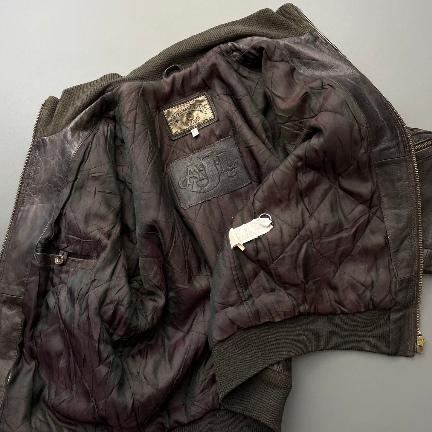 Armani Jeans Brown 90s Leather Bomber Jacket