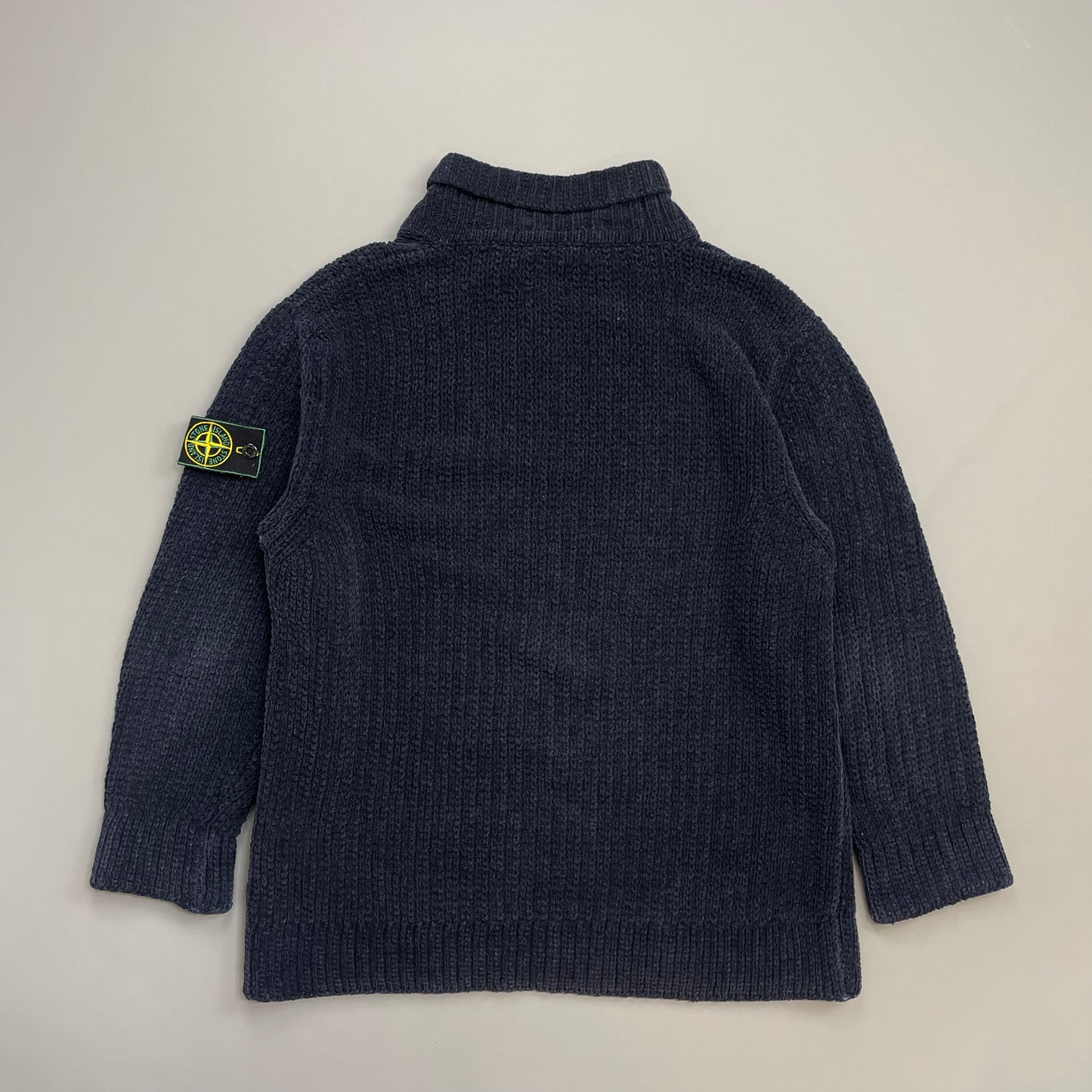 Stone Island Navy AW97 Chenille Knit Button-Up Green Edge Badge Jumper