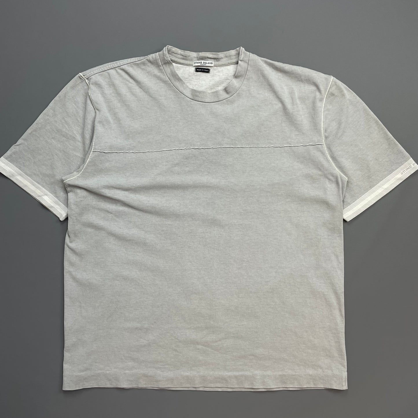 Stone Island Grey/Blue SS04 Sleeve Spellout T-Shirt