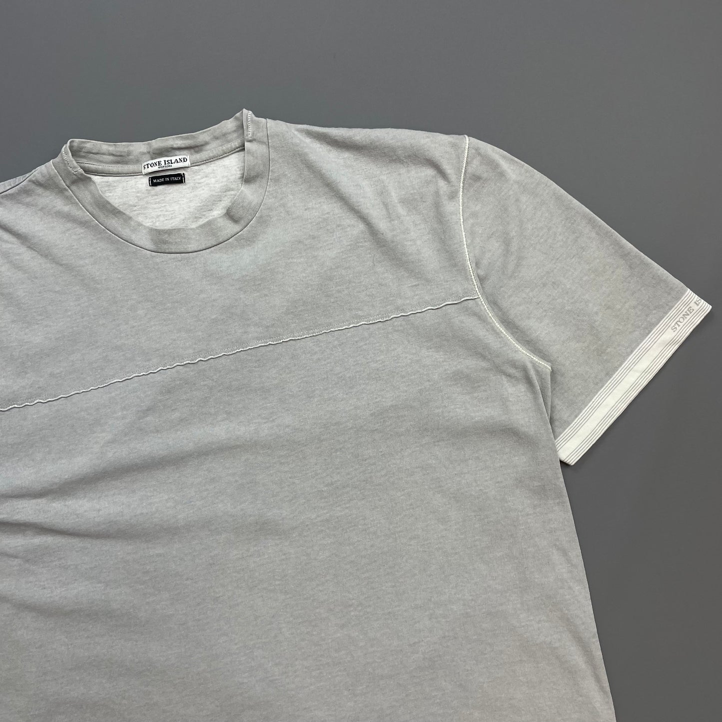 Stone Island Grey/Blue SS04 Sleeve Spellout T-Shirt