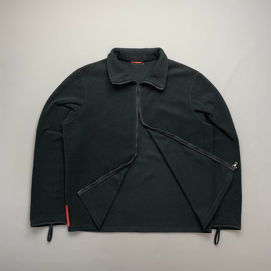 Prada Sport Black Lightweight Nylon Panel Fleece Jacket