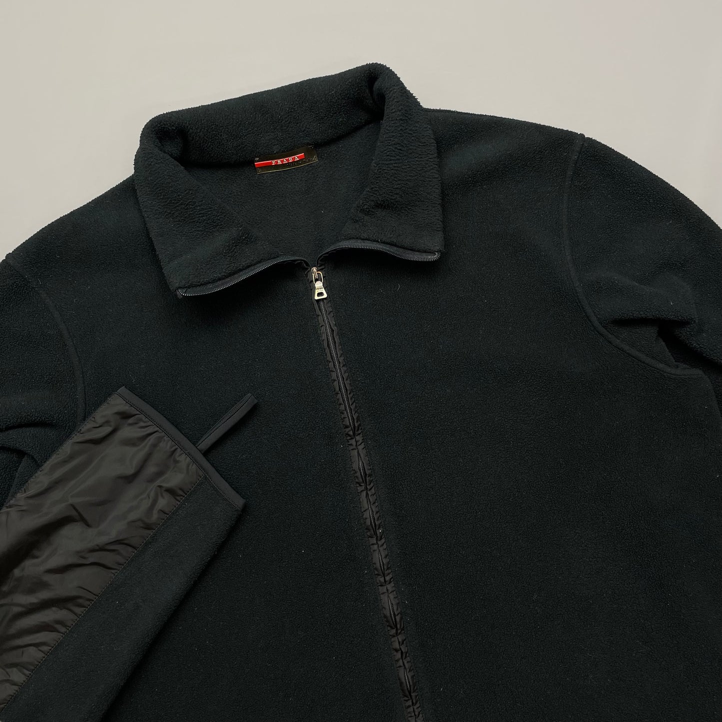 Prada Sport Black Lightweight Nylon Panel Fleece Jacket