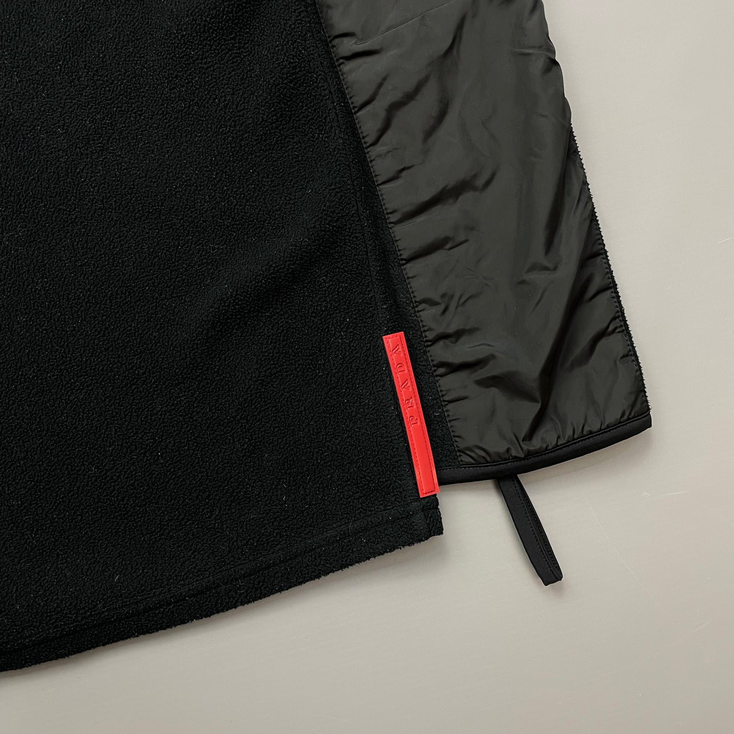 Prada Sport Black Lightweight Nylon Panel Fleece Jacket