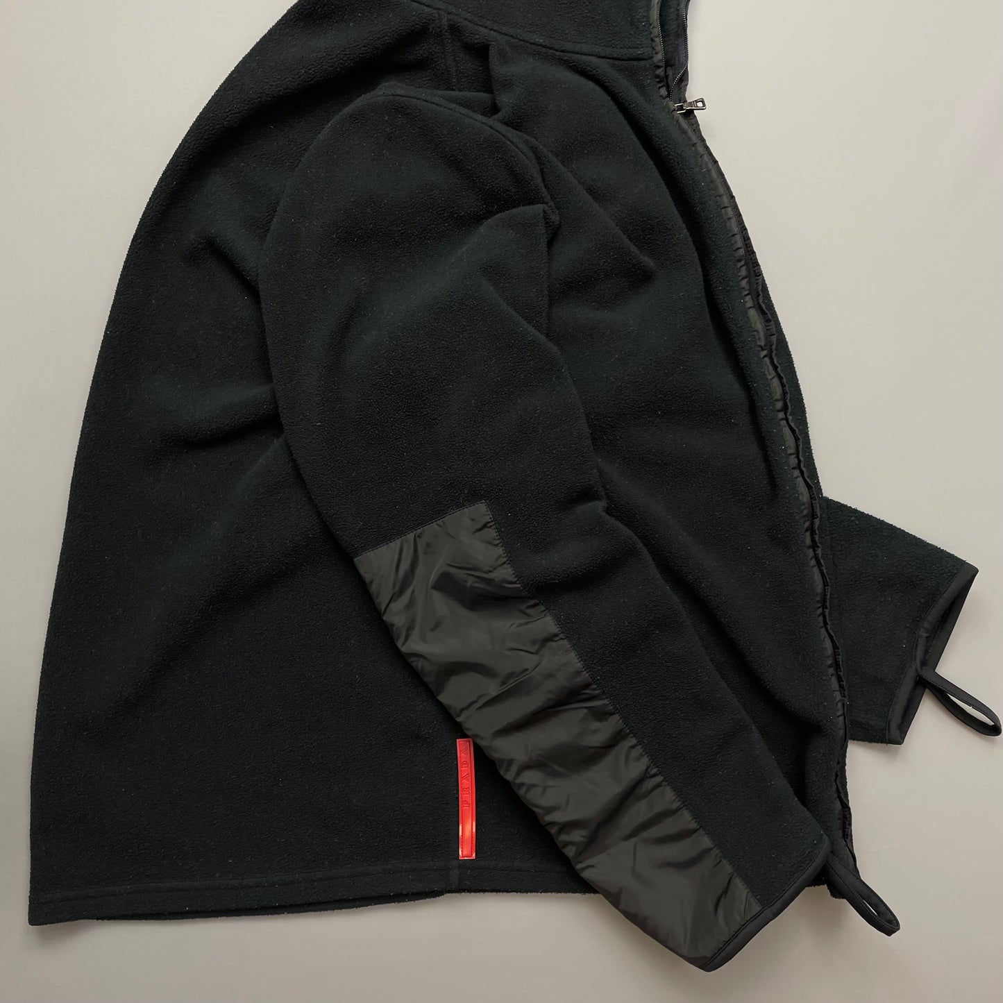 Prada Sport Black Lightweight Nylon Panel Fleece Jacket