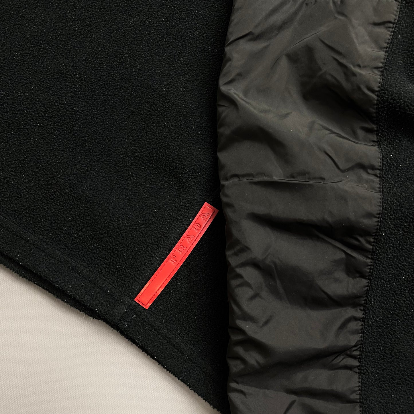 Prada Sport Black Lightweight Nylon Panel Fleece Jacket