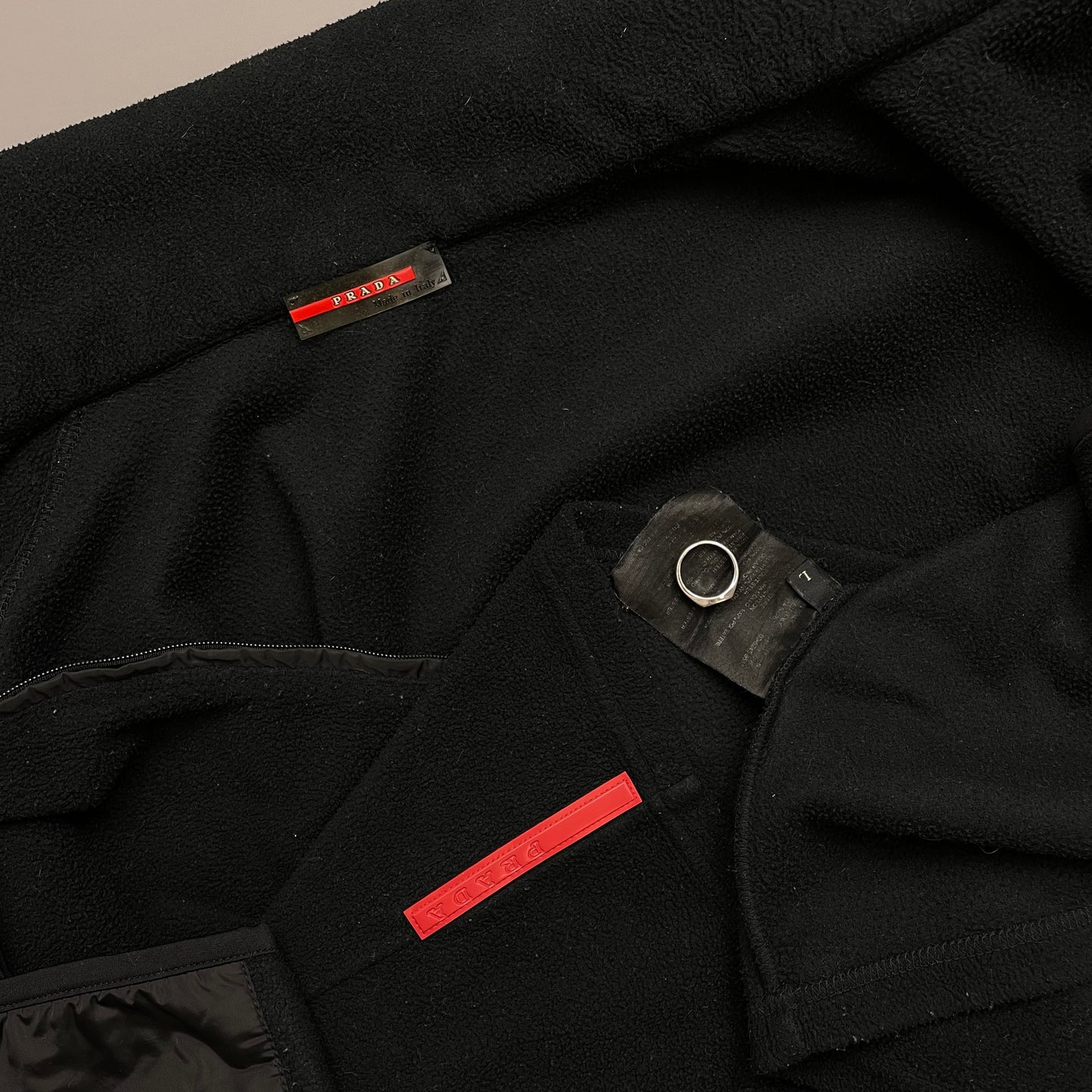 Prada Sport Black Lightweight Nylon Panel Fleece Jacket