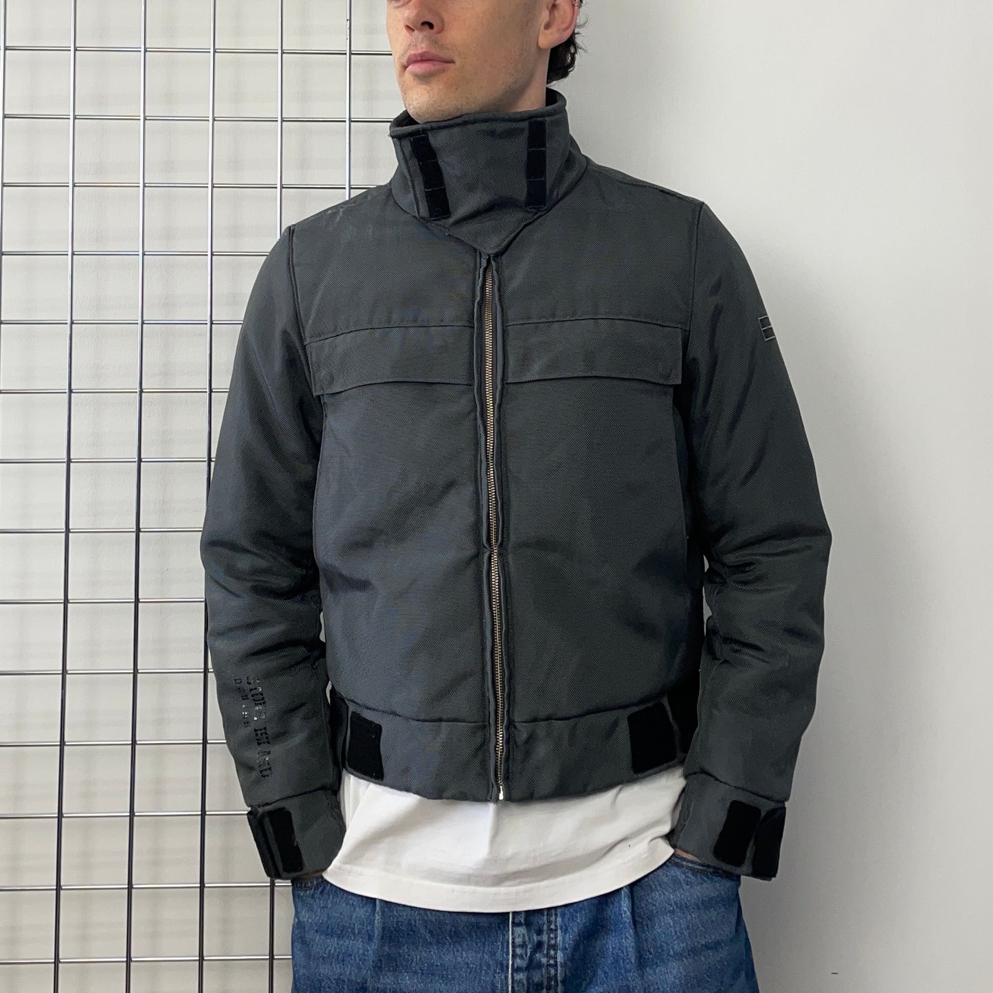 Stone Island Denims Grey AW09 Canvas Nylon Funnel Neck Bomber Jacket