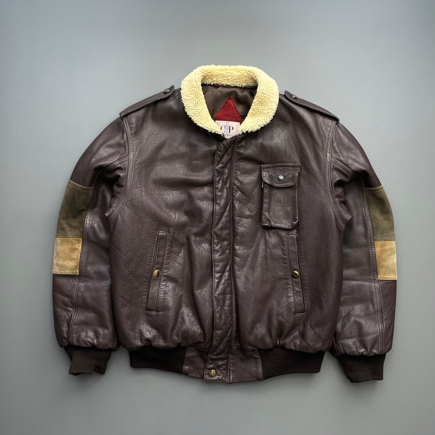 C.P. Company Brown 80s Leather Sheerling Dutch Police Jacket