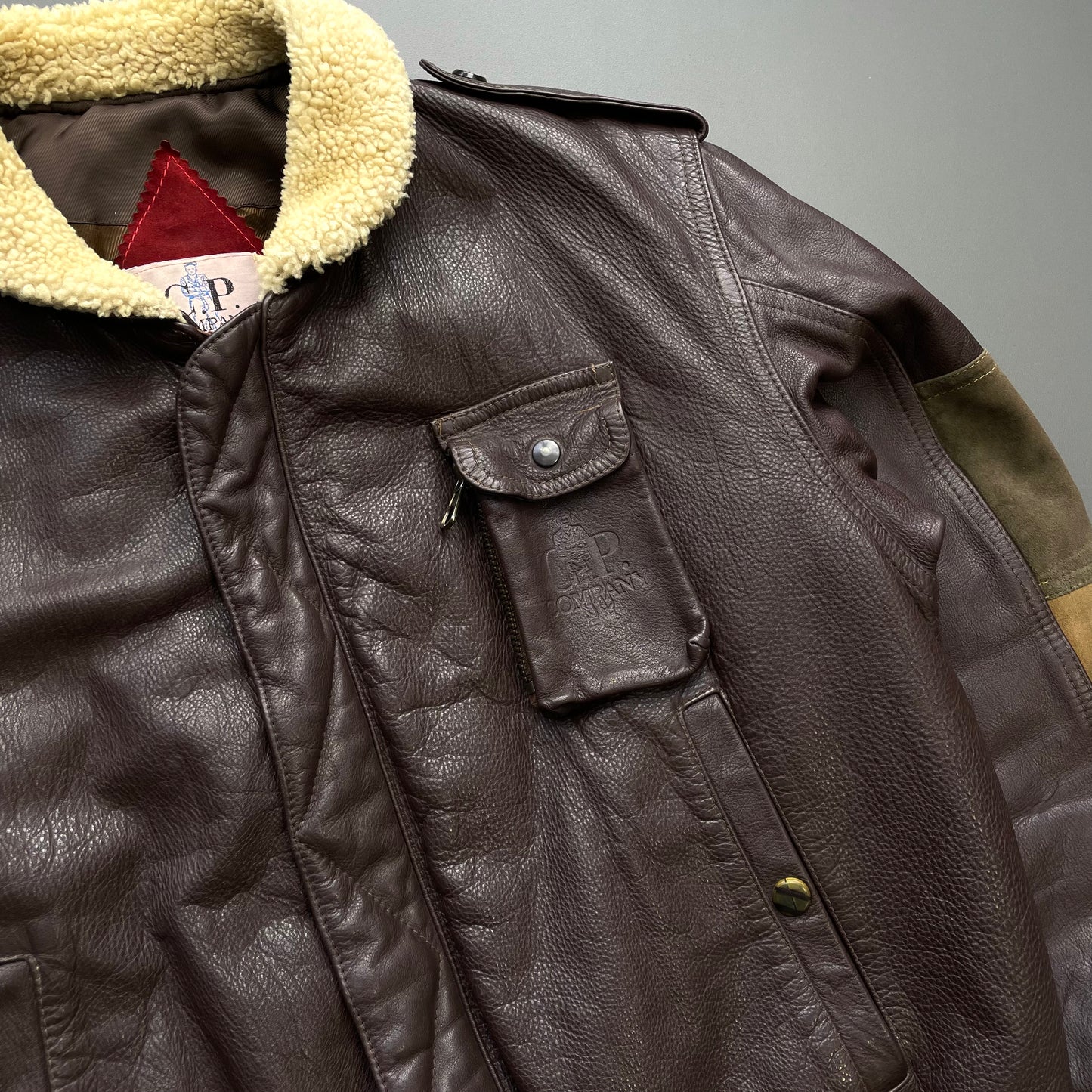 C.P. Company Brown 80s Leather Sheerling Dutch Police Jacket