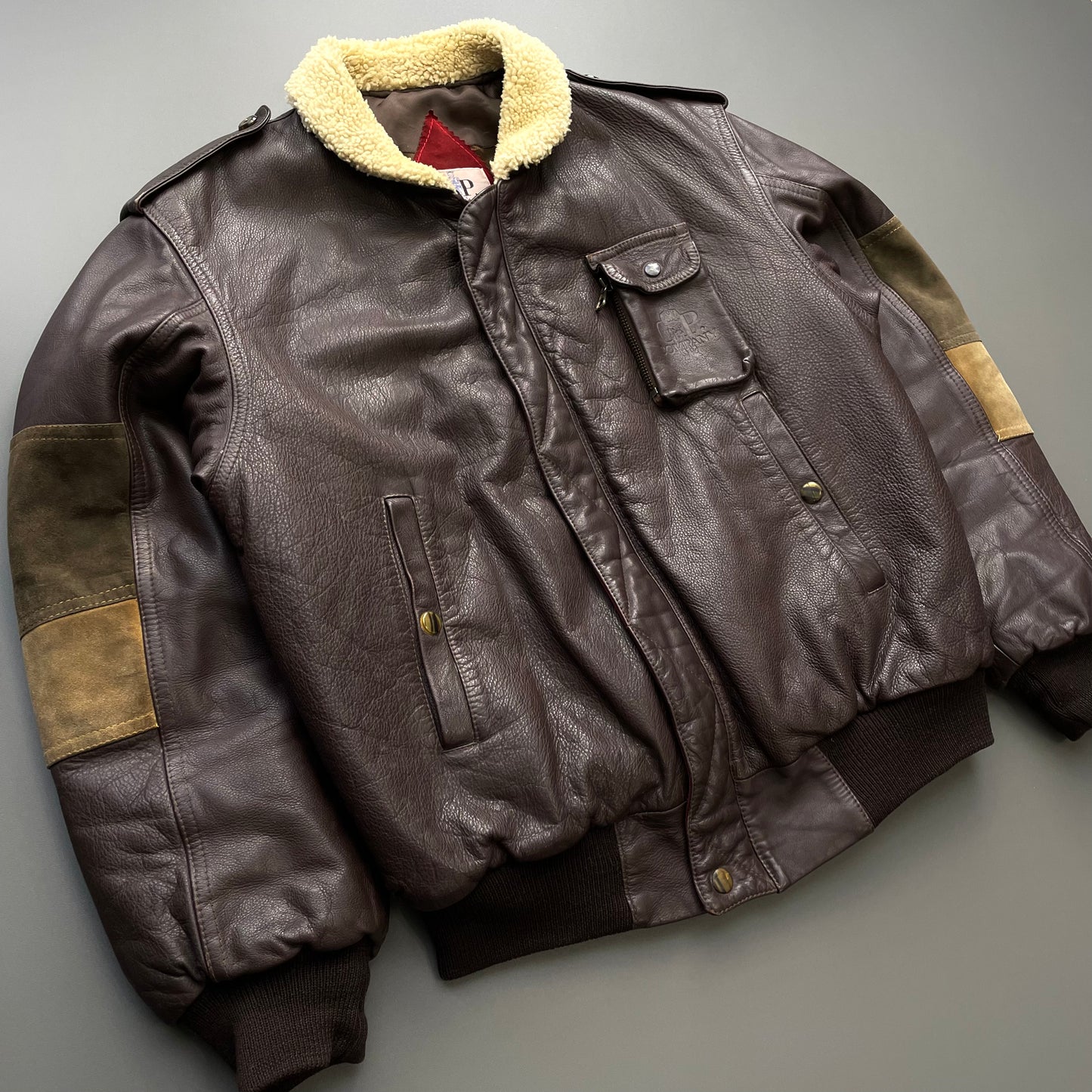 C.P. Company Brown 80s Leather Sheerling Dutch Police Jacket